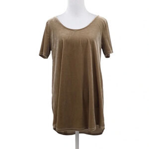 Agnes & Dora Tan Velvet Velour Everyday Tee Womens Large Deep Pearl Short Sleeve